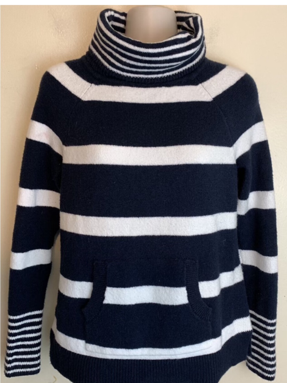 LOFT Navy & White Striped Turtleneck Sweater